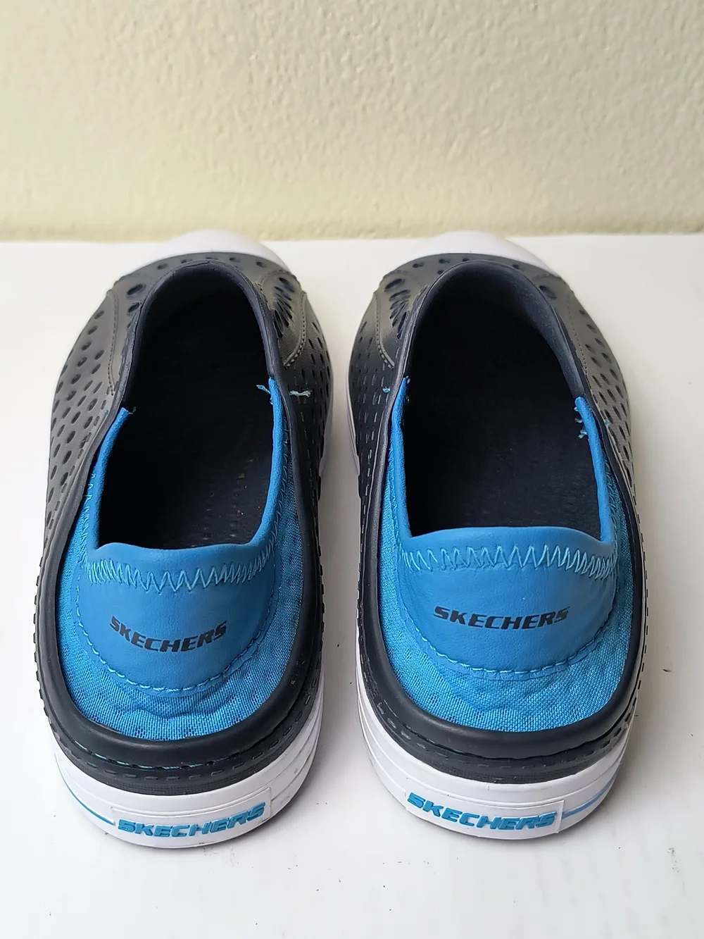 Skechers Big Girl 4 Navy and Bright Blue Water-Resistant Slip-On Sneakers